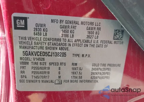 2012 Buick Enclave Leather from USA, damaged, VIN 5GAKVCED5CJ138205